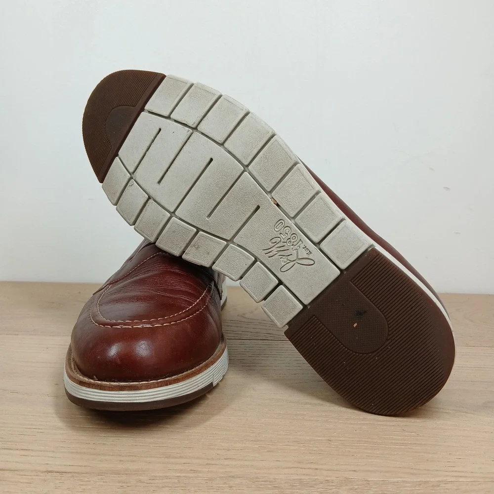 Johnson & Murphy Penny Loafer Men 10 Brown Leather Lightweight Wedge Sole Shoes